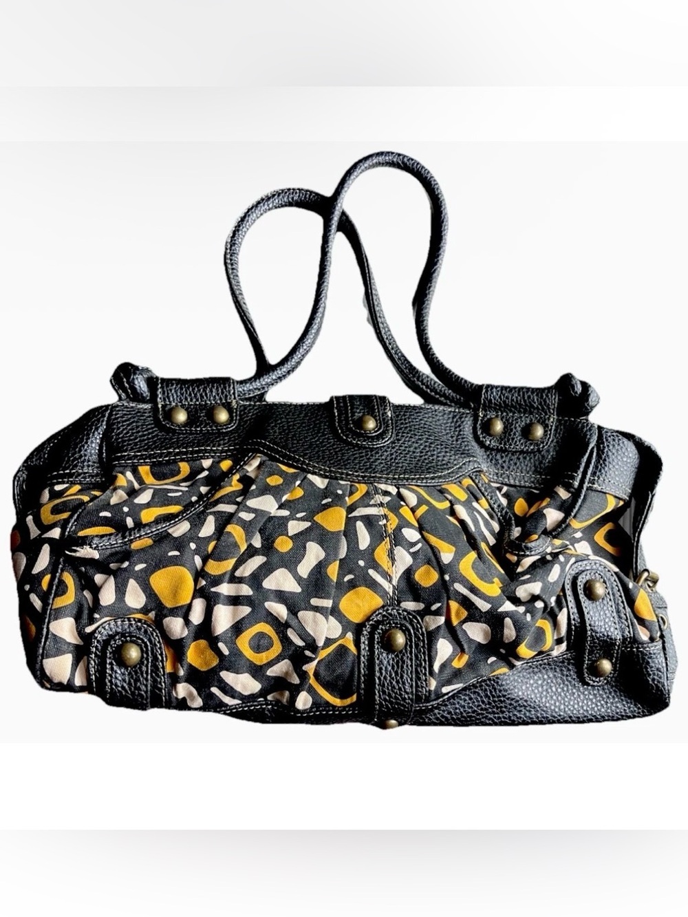 Limited Edition large satchel multi geo print color black brass studs quality